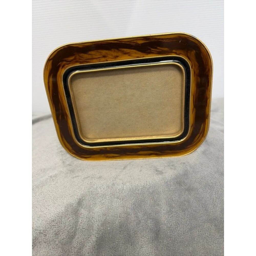 Vtg The Bucklers Inc Enamel Brass Picture Frame Brown Tortoiseshell Swivel 4x6